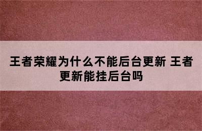 王者荣耀为什么不能后台更新 王者更新能挂后台吗